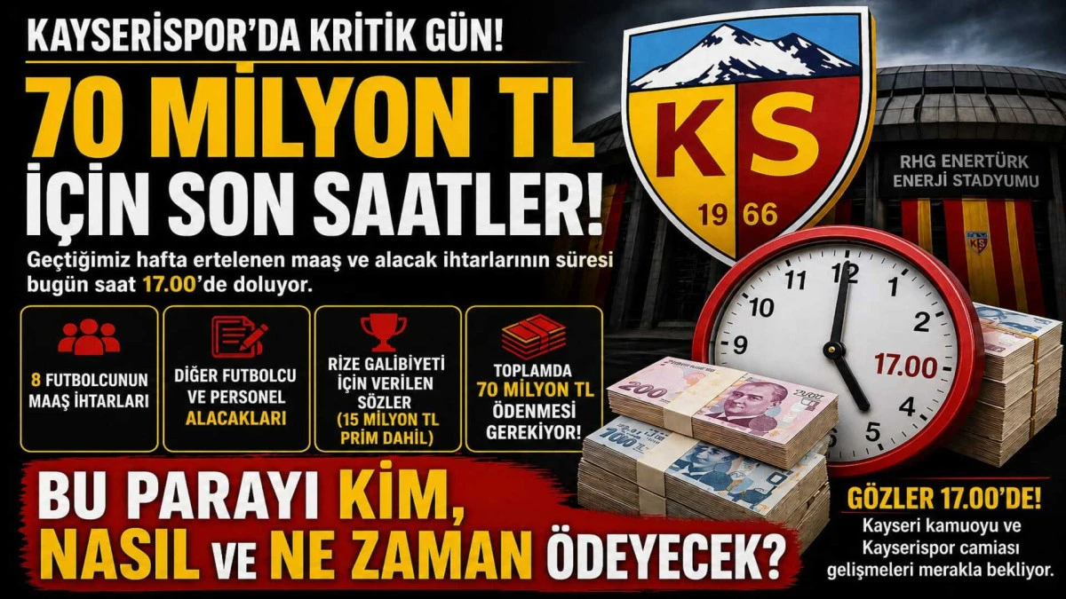 Kayserispor&rsquo;da Kritik Geri Sayım: 70 Milyon TL İ&ccedil;in Son Saatler! 