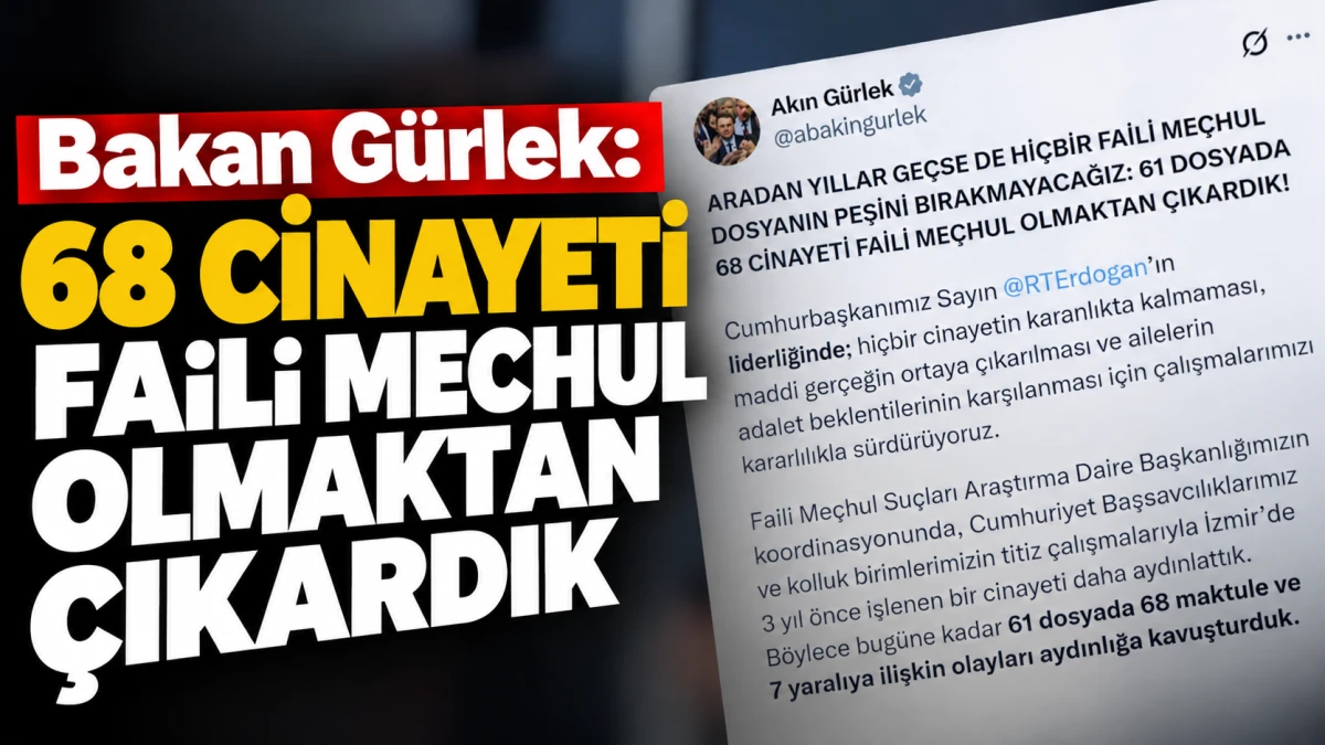 Bakan G&uuml;rlek: 68 cinayeti faili me&ccedil;hul olmaktan &ccedil;ıkardık 