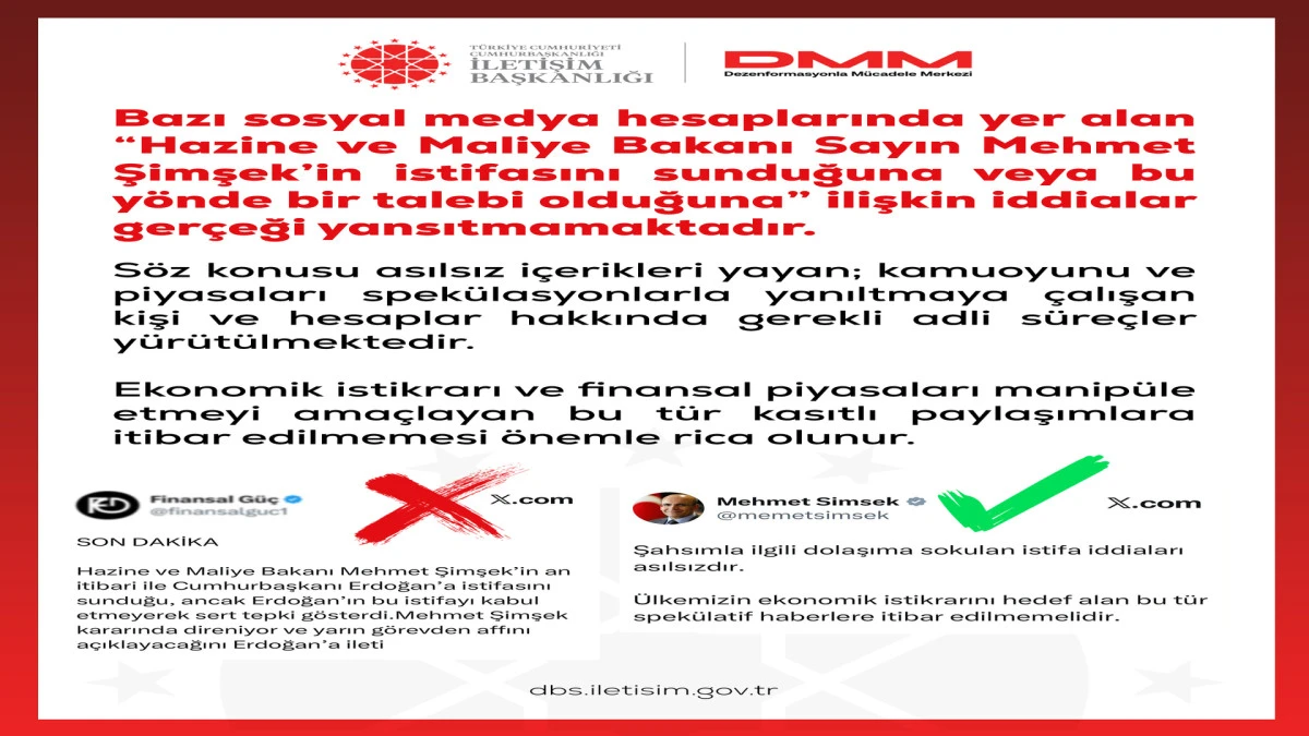 DMM: Bakan Şimşek&rsquo;in istifasını sunduğuna ilişkin iddialar ger&ccedil;eği yansıtmamaktadır 