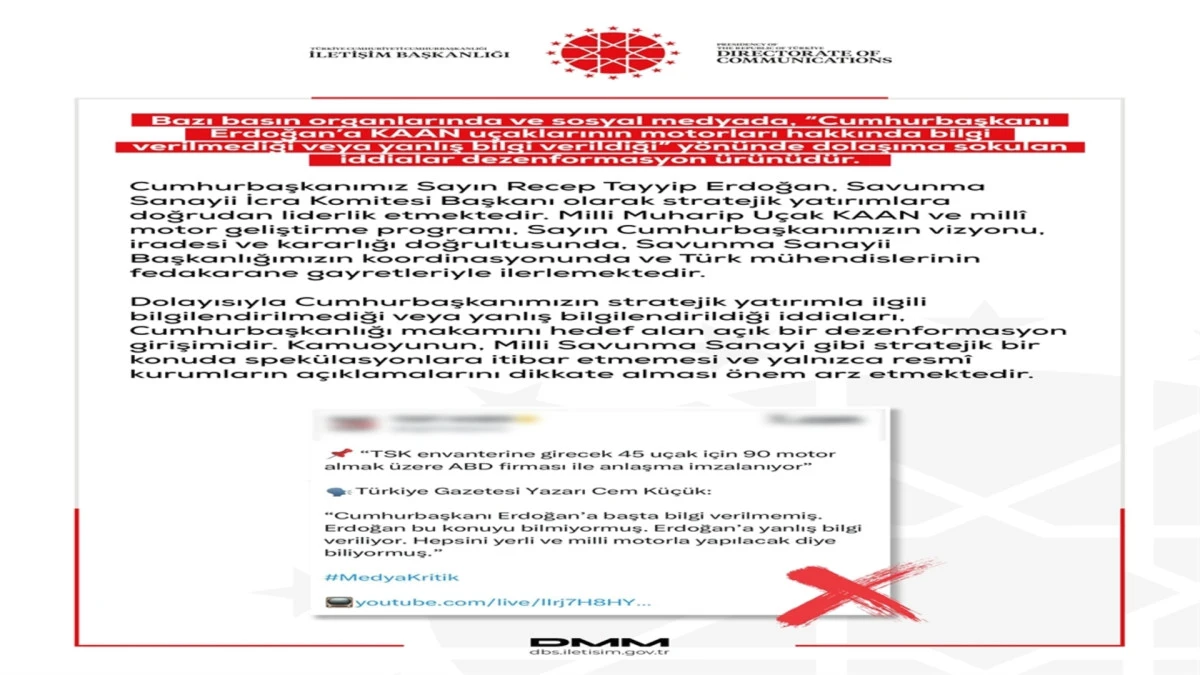 DMM'den KAAN uçaklarının motorlarına yönelik iddialara ilişkin açıklama 