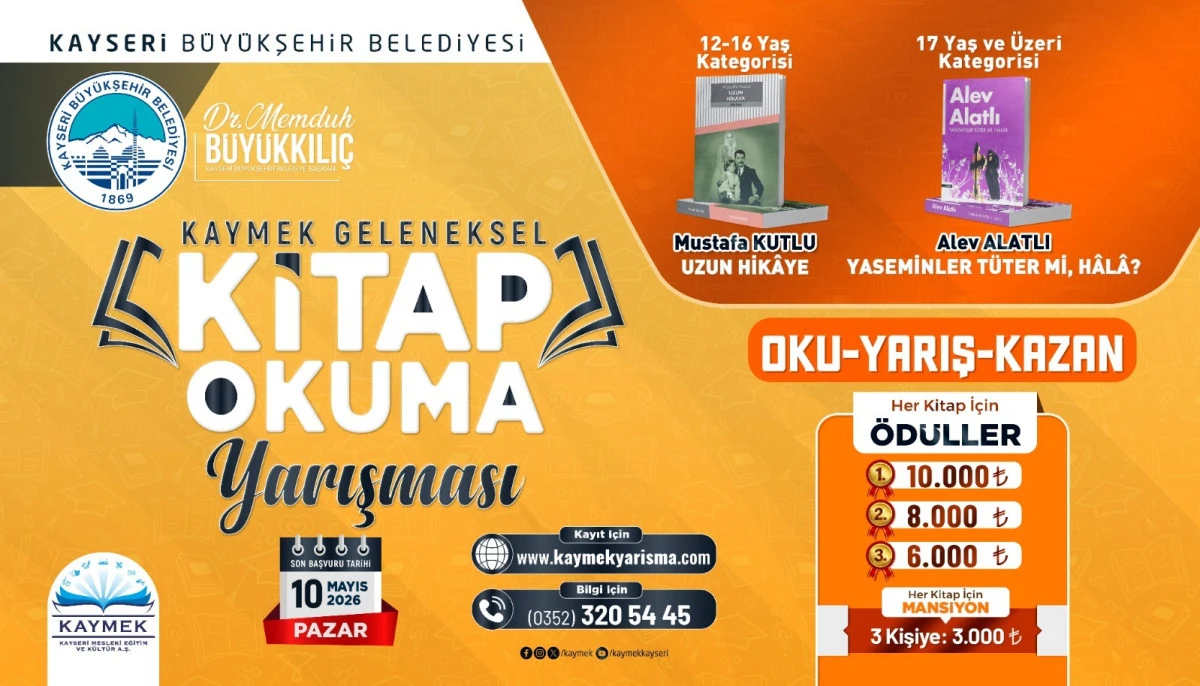 Kayseri B&uuml;y&uuml;kşehir&rsquo;den Kitap Okuma Yarışması: Toplam 66 Bin TL &Ouml;d&uuml;l Dağıtılacak! 
