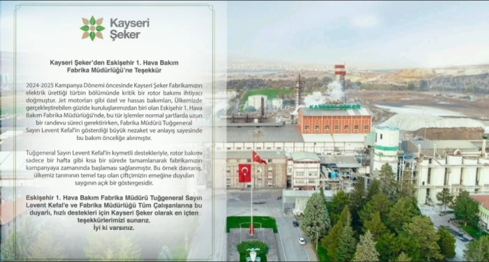 Kayseri Şeker'den O General'e Hızlı Müdahale Teşekkürü      