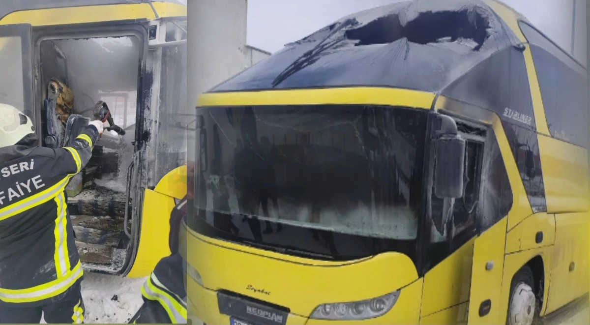 Kayseri&rsquo;de Korkutan G&ouml;r&uuml;nt&uuml;: Park Halindeki Otob&uuml;s Alevlere Aldı!