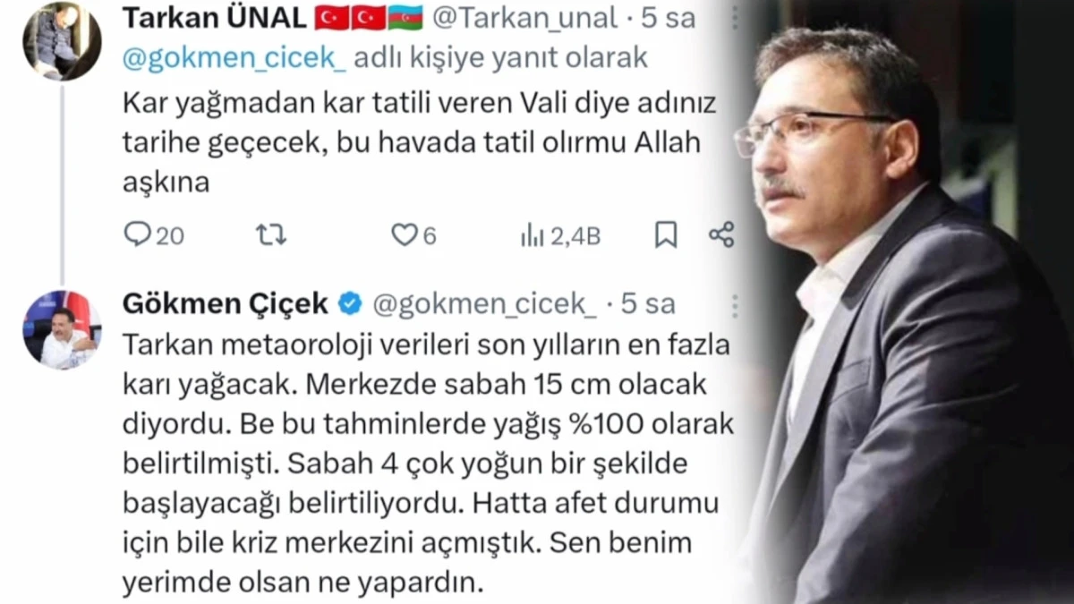Vali &Ccedil;i&ccedil;ek&rsquo;ten &ldquo;kar tatili&rdquo; eleştirisine yanıt   